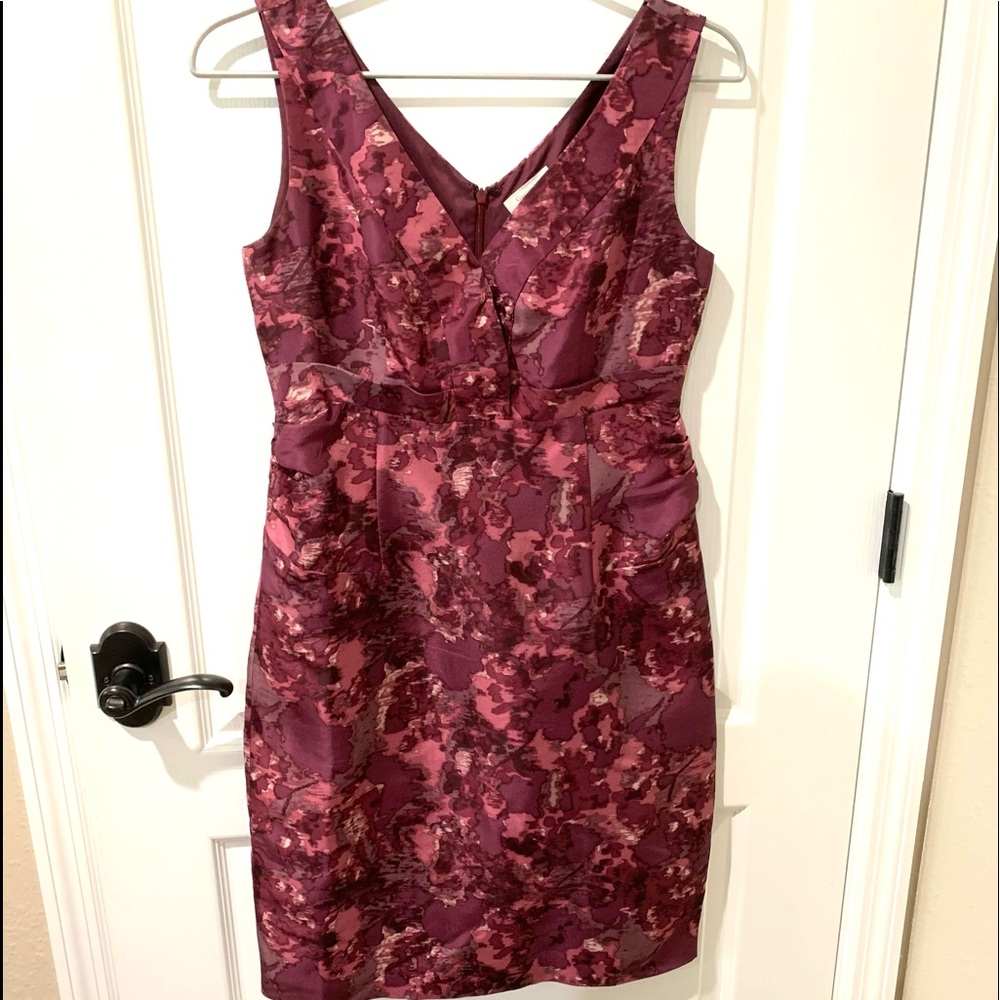 Garnet Hill Burgundy Red Pink Sleeveless Crossover Vneck Sheath Cocktail Dress